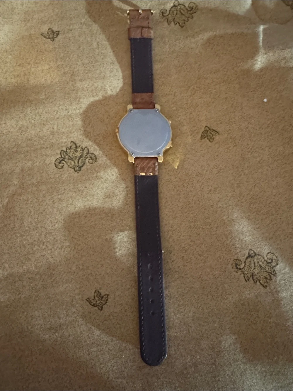 Needs batteries: Disney Lorus Gold-Tone Mickey Mouse Watch with Brown Strap